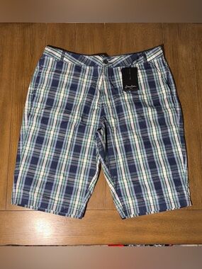 NWT Vintage 90s Sean John Navy, White & Mint Green Plaid Mens Shorts size 42